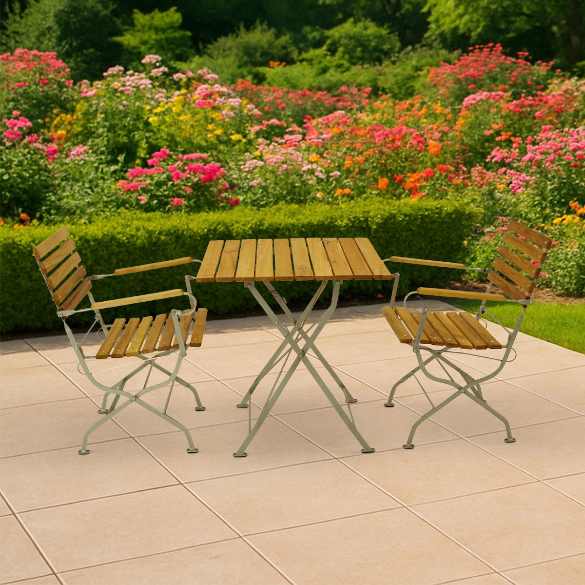 SITZGRUPPE Bad Belzig - 3-teilig, Gartenmöbel Set Flachstahl verzinkt hellgrau + Robinie - Grau, Holz - TPFGarden