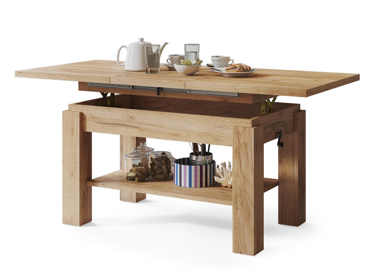 COUCHTISCH rechteckig Eiche Gold ausziehbar höhenverstellbar - Eichefarben, Holzwerkstoff (68/110/59cm) - designimpex