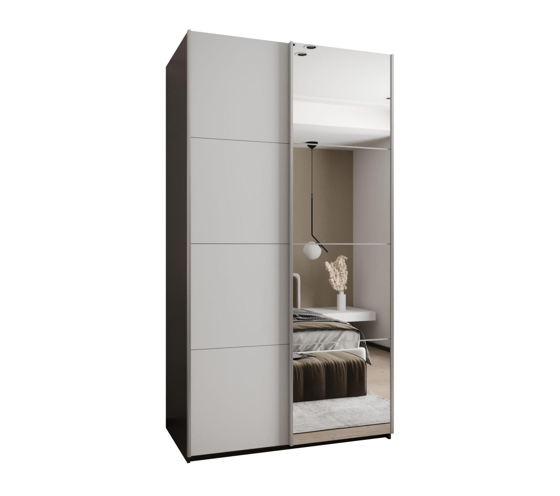 Abiks Möbel Schwebetürenschrank Schwarz, Weiß, Silber 140x245x64 cm