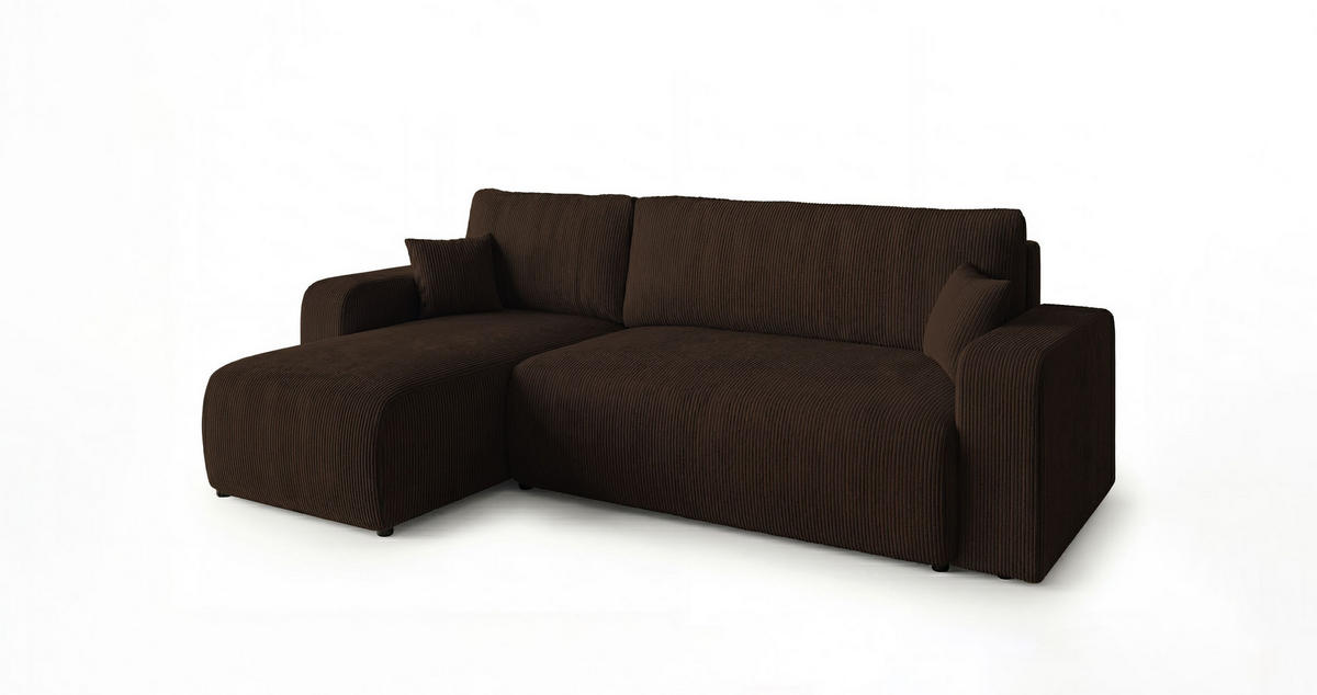 ECKSOFA PARIS links braun Cord Poso 6 - Schlaffunktion, Bettkasten - Braun, Textil (255/150cm) - Cornero