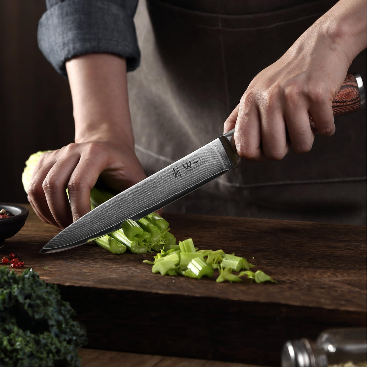 TRANCHIERMESSER Damast I EDIB - Braun, Holz/Metall (30cm) - Wakoli