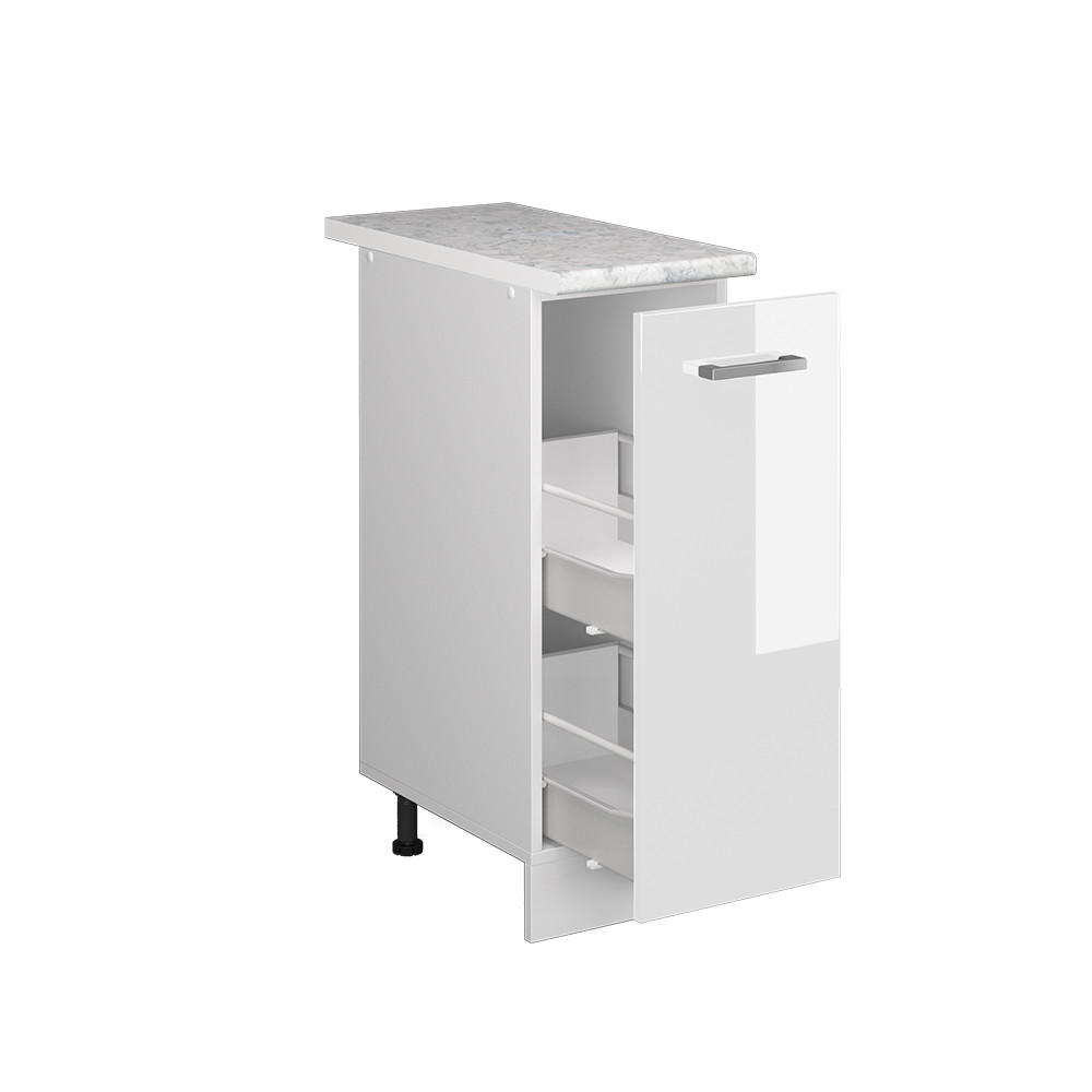 APOTHEKERSCHRANK R-Line Weiß Hochglanz 30 cm, AP Marmor - Weiß Hochglanz/Weiß, Holzwerkstoff (30/81.6/60cm) - Vicco