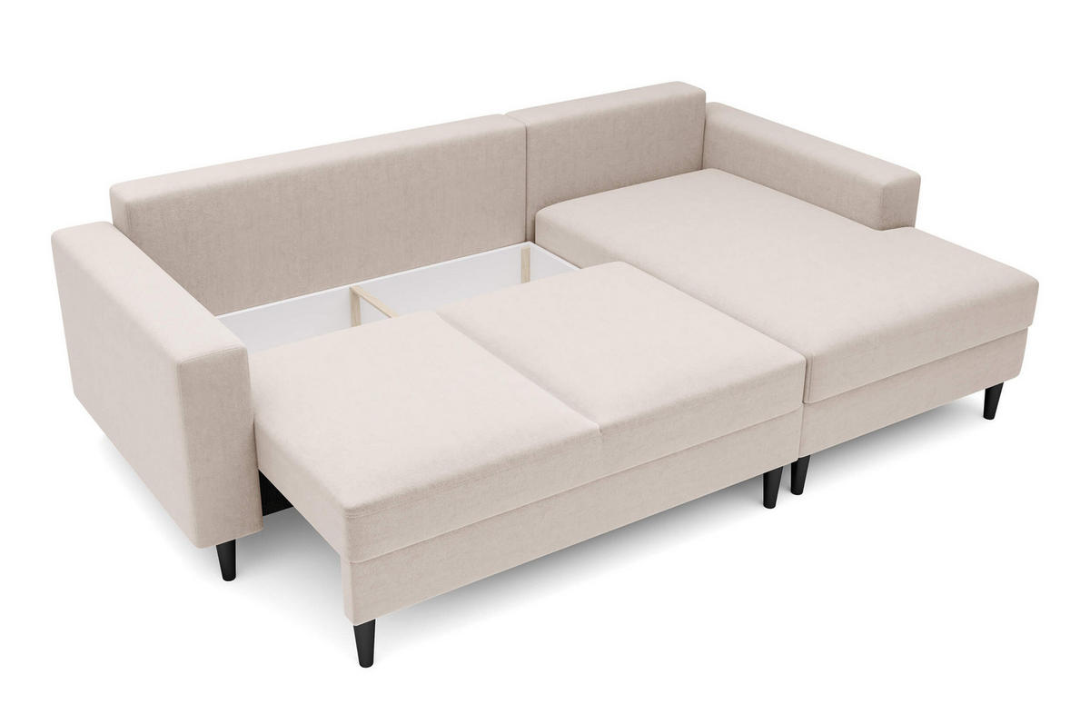 ECKSOFA Nalika Cremeweiß Velours - Creme/Schwarz, Holz/Textil (230/143cm) - Selsey
