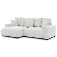 ECKSOFA Calma mit Schlaffunktion und Bettkasten im Bumpy-Design aus weichem Creme Webstoff - Ottomane links - Creme/Schwarz, Holz/Kunststoff (239/140cm) - S-Style