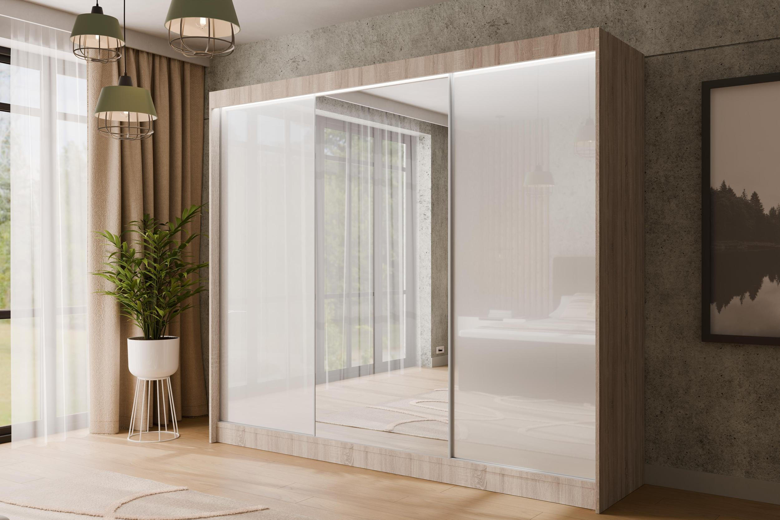 KLEIDERSCHRANK VESLI - 250 cm - Sonoma Eiche|Weiß - Weiß/Sonoma Eiche, Holzwerkstoff (250/215/61cm) - ALTDECOR