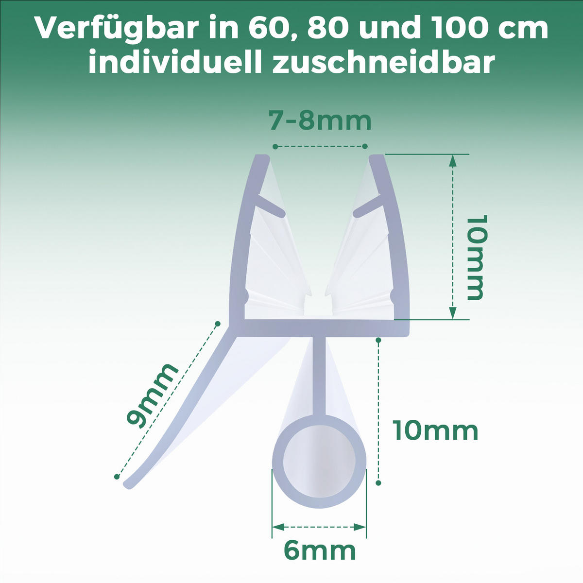 DUSCHDICHTUNG 80 cm für Duschtüren 7–8 mm transparent zuschneidbar - Transparent, Kunststoff (80/2.2cm) - S'AFIELINA