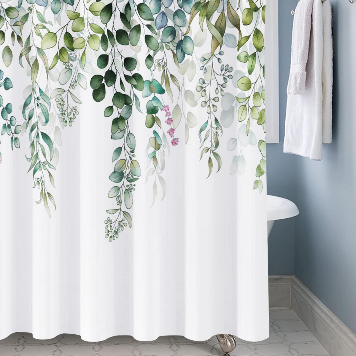 DUSCHVORHANG Aquarell-Pflanzenmuste Salbeigrün 180/180 cm - Salbeigrün, Textil (180/180cm) - Kaket