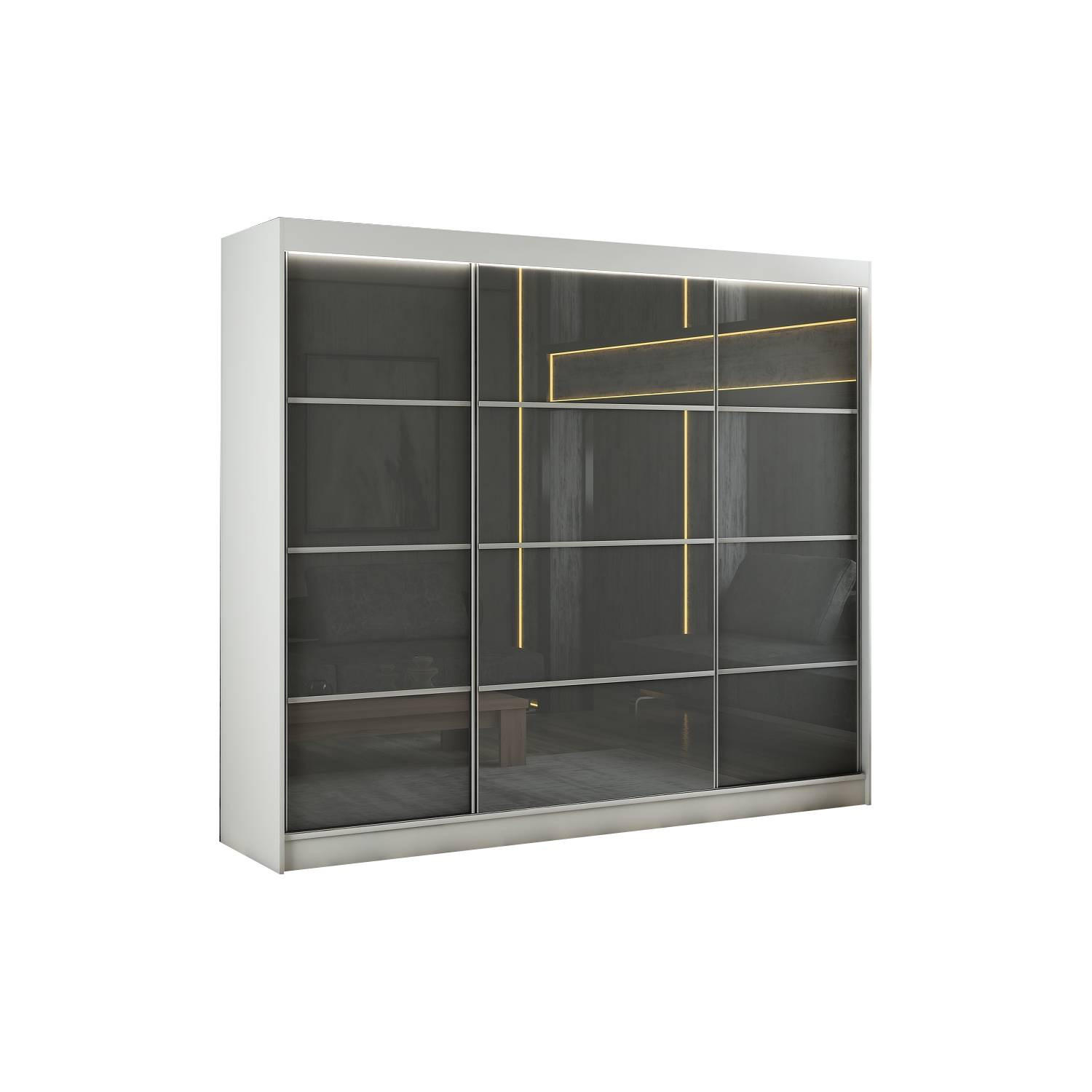 SCHIEBETÜRENSCHRANK TIPI III - Weiß/Grau, Holzwerkstoff (250/215/61cm) - Meblini