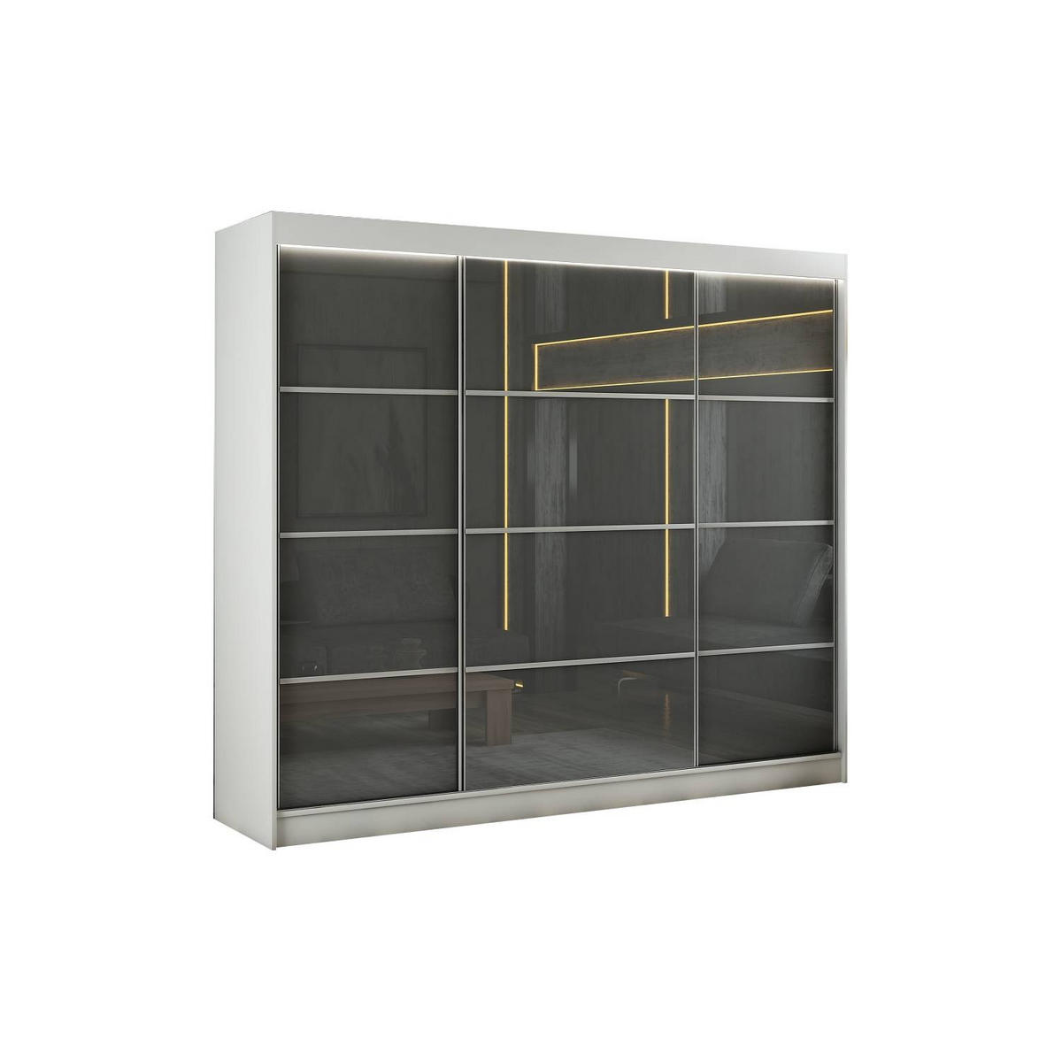 SCHIEBETÜRENSCHRANK TIPI III - Weiß/Grau, Holzwerkstoff (250/215/61cm) - Meblini