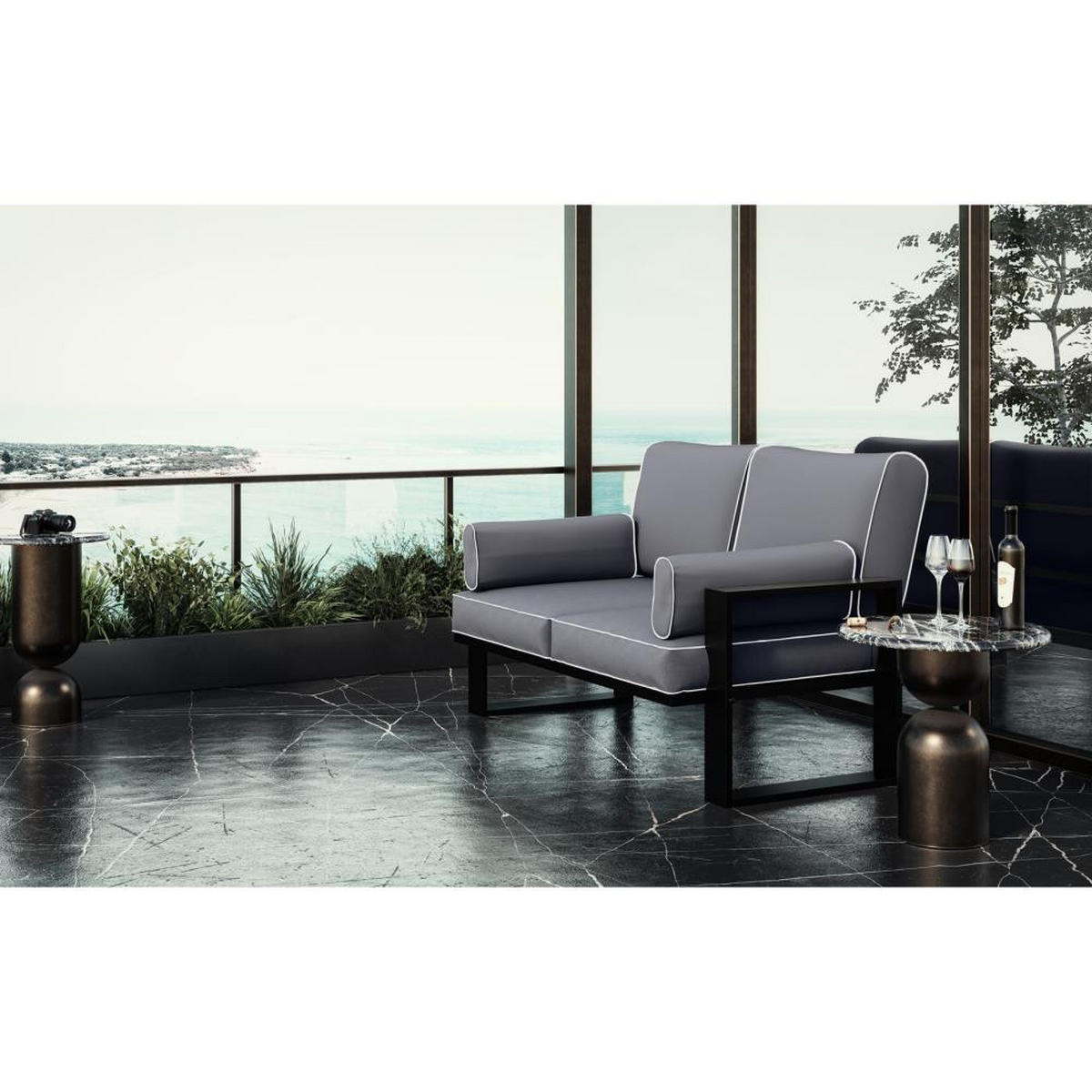 LOUNGESOFA 2-Sitzer Verdino mit Metallrahmen 150 cm dunkelgrau - Dunkelgrau, Metall (150/90/87cm) - Beautysofa
