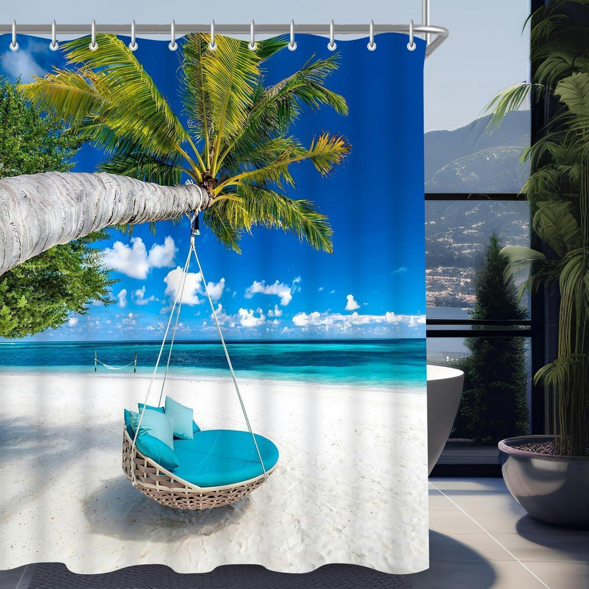 DUSCHVORHANG Strand 180 x 200 cm Polyester Wasserabweisend Waschbar - Multicolor, Textil (180/200cm)