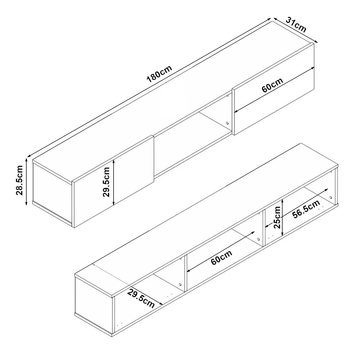 TV-ELEMENT Paltamo - Weiß, Holzwerkstoff (180/29.5/31cm) - [en.casa]