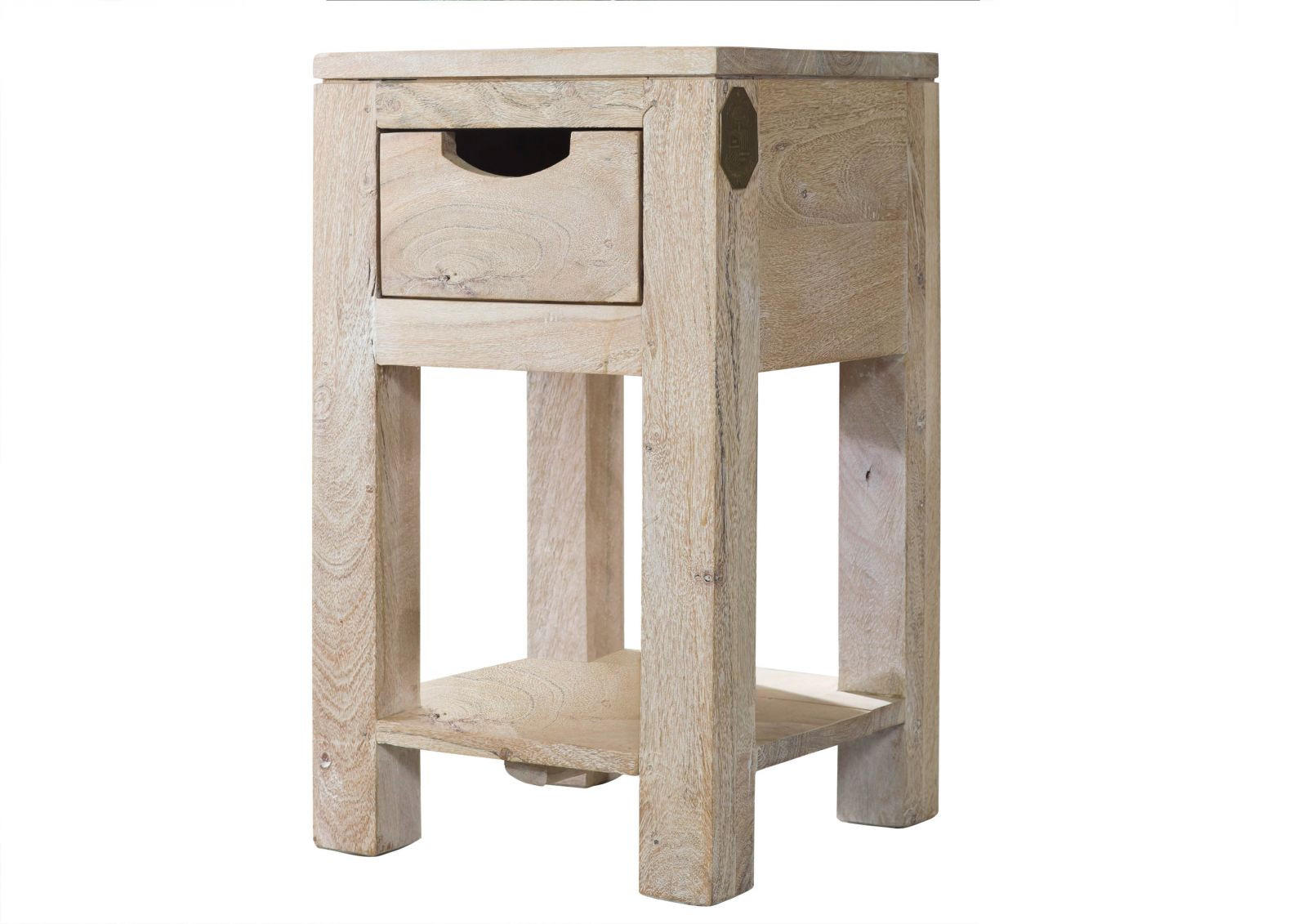 BEISTELLTISCH Akazie 29x29x50 white stone getüncht NATURE WHITE #30 - Beige, Holz (29/29/50cm) - Massivmoebel24