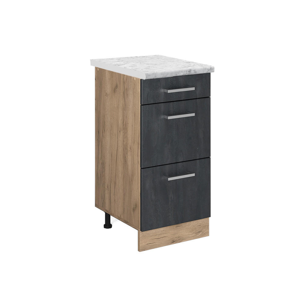 KÜCHENUNTERSCHRANK R-Line Schwarz Beton 40 cm AP Marmor - Eiche Wotan/Schwarz, Holzwerkstoff (40/81.6/60cm) - Vicco