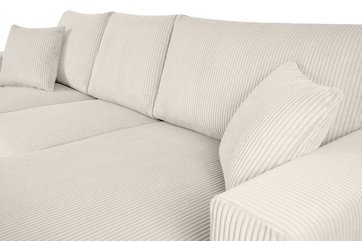 ECKSCHLAFSOFA EGRET Rechts mit Bettkasten, Cord-Stoff, cremefarben - Creme, Textil (234/90cm) - KONSIMO®