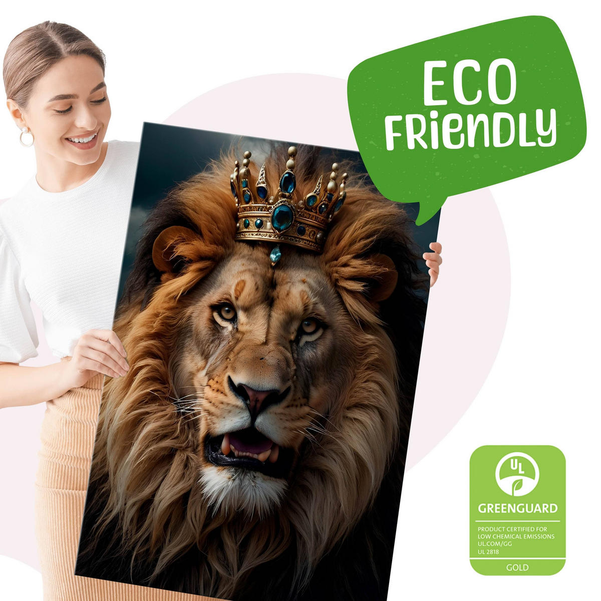 LEINWANDBILD Löwen König Abstraktion 3D Effekt 80cm x 120cm - Beige/Schwarz, Textil (80/120cm) - Muralo