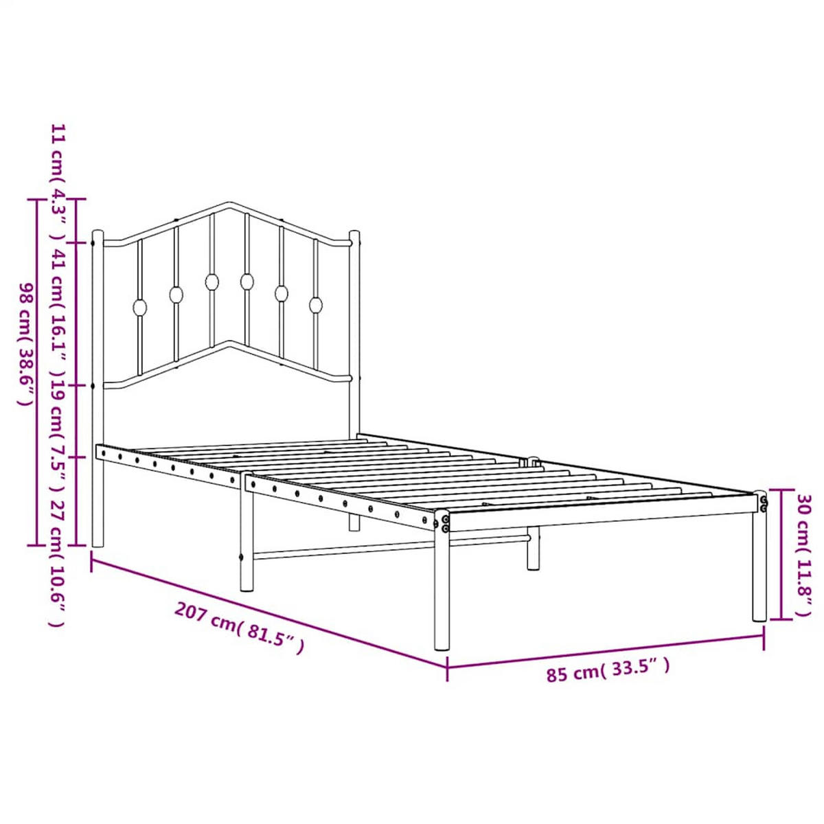 BETTGESTELL Mit Kopfteil Metall Schwarz 80/200 Cm - Schwarz, Metall (80/200cm) - vidaXL