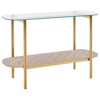 KONSOLENTISCH Gold/Heller Holzfarbton Lovell - Hellbraun/Goldfarben, Metall (41/120/76cm) - Beliani