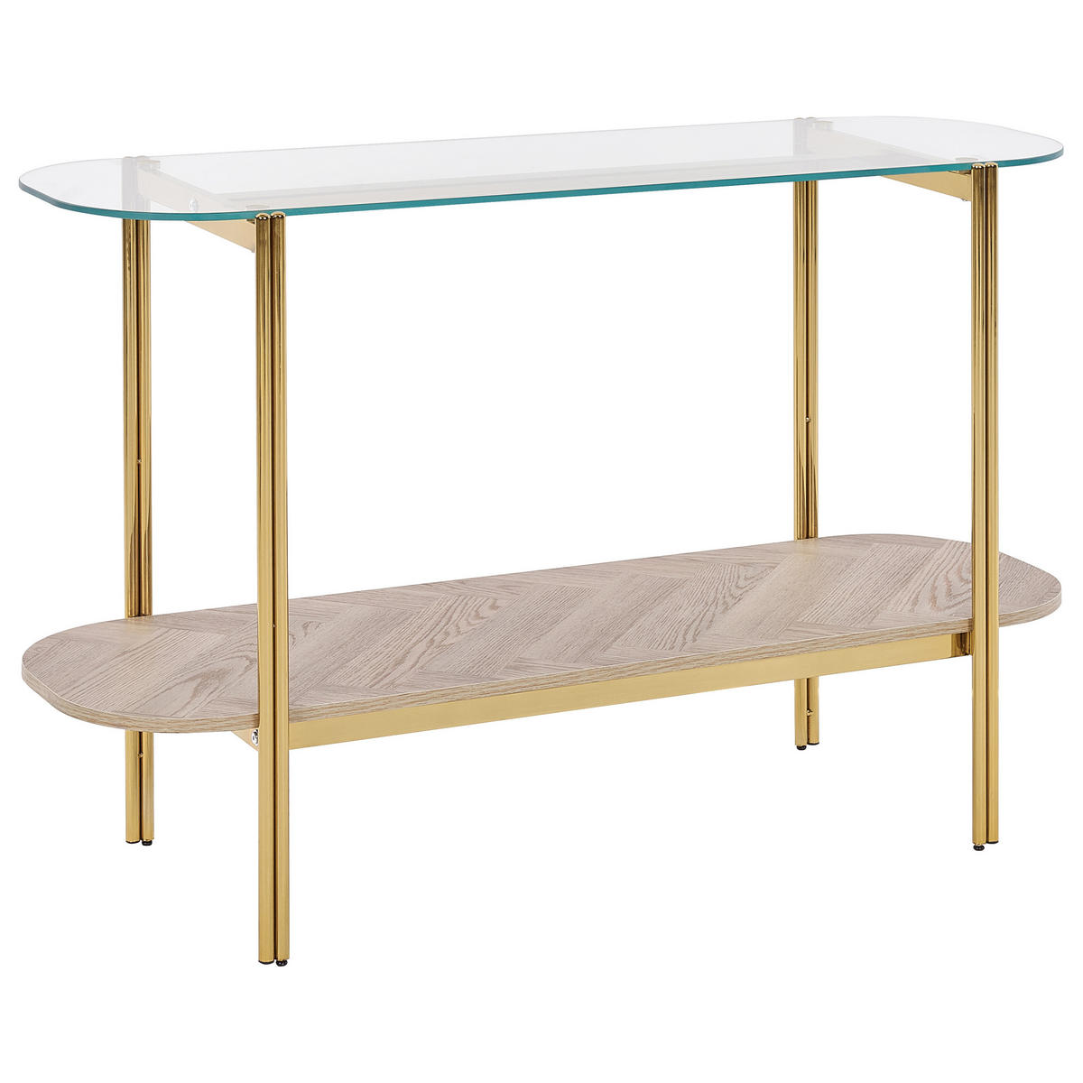 KONSOLENTISCH Gold/Heller Holzfarbton Lovell - Hellbraun/Goldfarben, Metall (41/120/76cm) - Beliani
