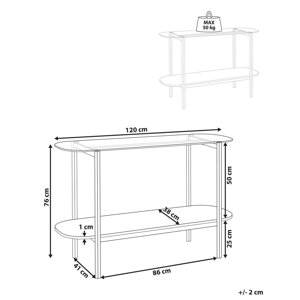 KONSOLENTISCH Silber/Heller Holzfarbton Lovell - Hellbraun/Silberfarben, Metall (41/120/76cm) - Beliani