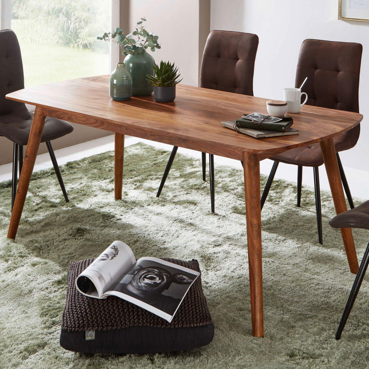 ESSZIMMERTISCH – Massivholz Braun abgerundete Ecken Landhausstil - Braun, Holz (60/120/77cm) - KADIMA DESIGN