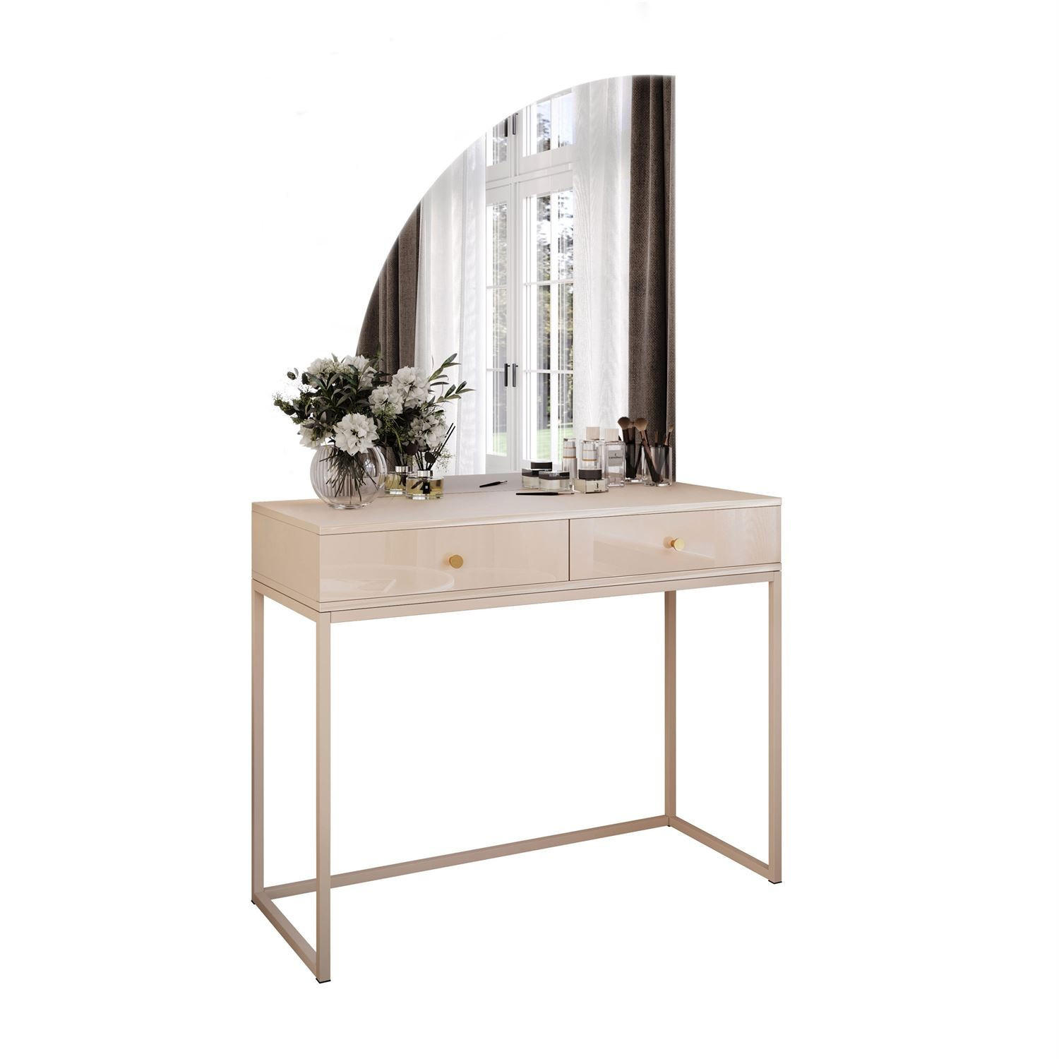 SCHMINKTISCH QUINNIE KASCHMIR mit LED-Spiegel links gold Griff - Kaschmir, Holzwerkstoff (100/175/42cm) - Lookway