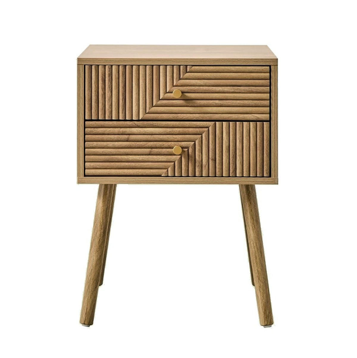 NACHTTISCH 2 Schubladen mit Fronten in Lamellenoptik in L-Form Eden 60/45/39 cm - Eschefarben, Holzwerkstoff (39/60/45cm) - Calicosy