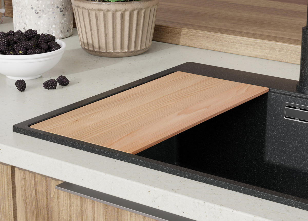 SPÜLBECKEN Oslo Duo, 2-er set Anthrazit 78/50 cm 2 Becken + Ablauf-Set + Schneidebrett ab 80er Unterschrank - Chromfarben/Anthrazit, Kunststoff (78/20/50cm) - Primagran