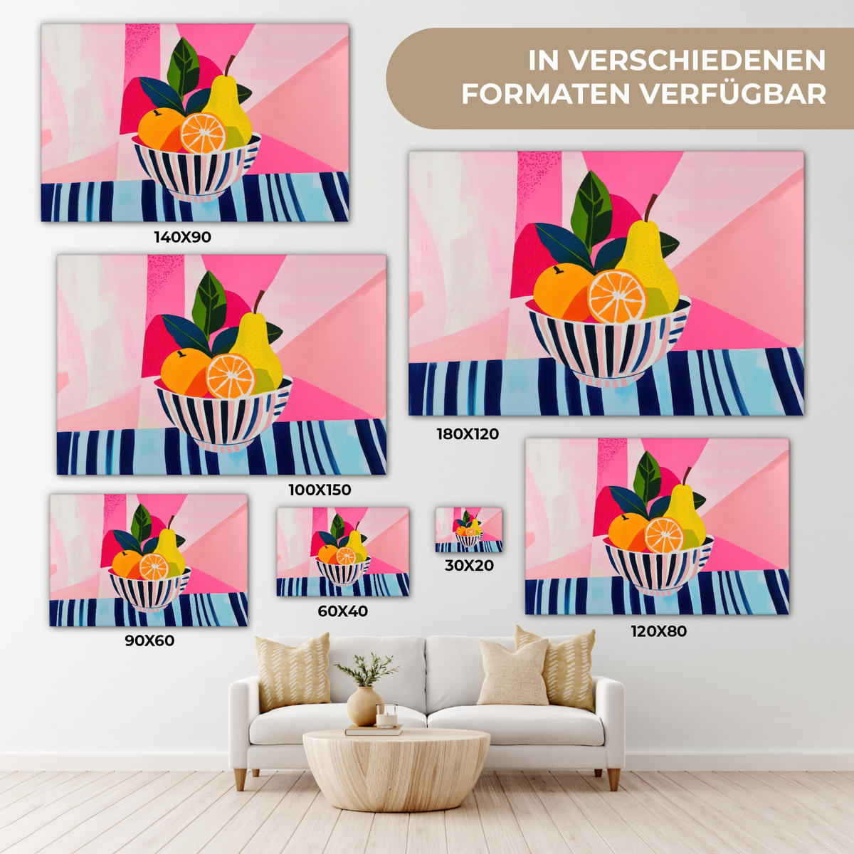 LEINWANDBILD Obst - Abstrakter Hintergrund - Rosa Groß 140x90 cm - Pink, Textil (140/90cm) - MuchoWow