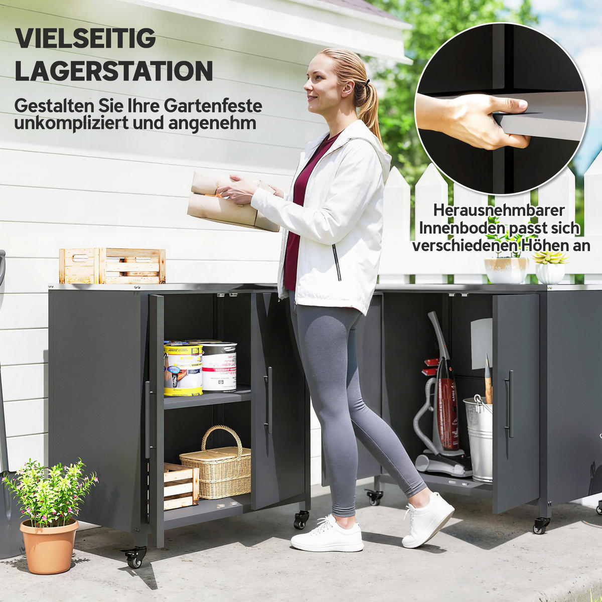 PFLANZTISCH mit Stauraum 80/50/90 cm - Schwarz, Metall (50/90/80cm) - Outsunny