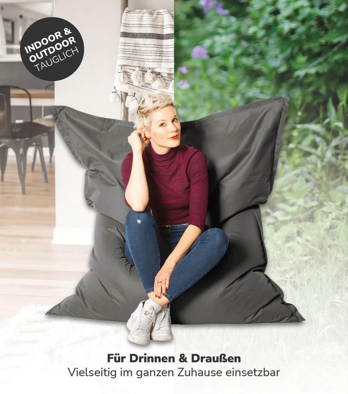 SITZSACK mit Schutzhülle Der Große - Anthrazit, Textil (130/170/20cm) - Mokebo