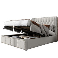 POLSTERBETT 140/200 cm Hellgrau mit Hydraulikhebel und Bettkasten - Grau, Textil (140/200cm) - OKWISH