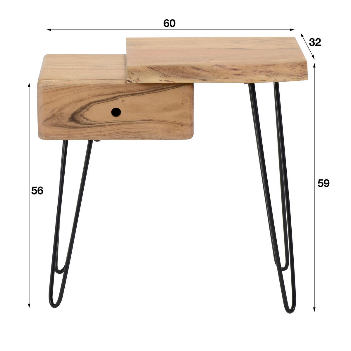 NACHTTISCH Edge R Braun 60/32/59 cm - Braun, Holz (32/59/60cm) - Hoyz Collection