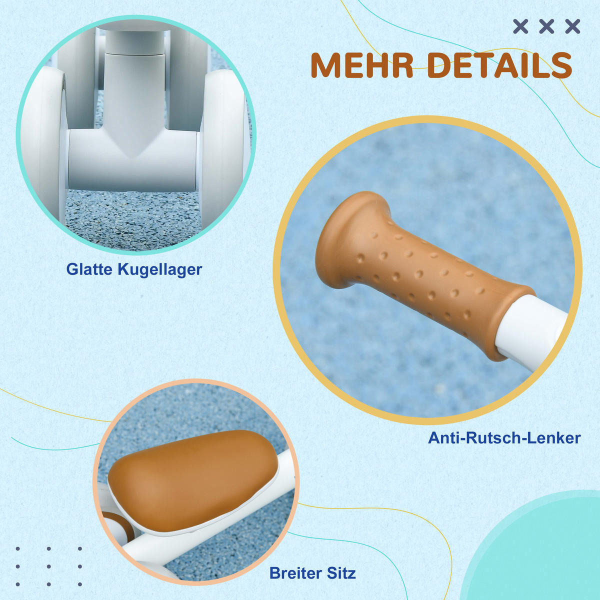 DREIRAD DE-10765 verstellbarer Sitz & Flüsterräder Braun/Weiß - Weiß, Metall (56/27/39cm) - ComfortXL
