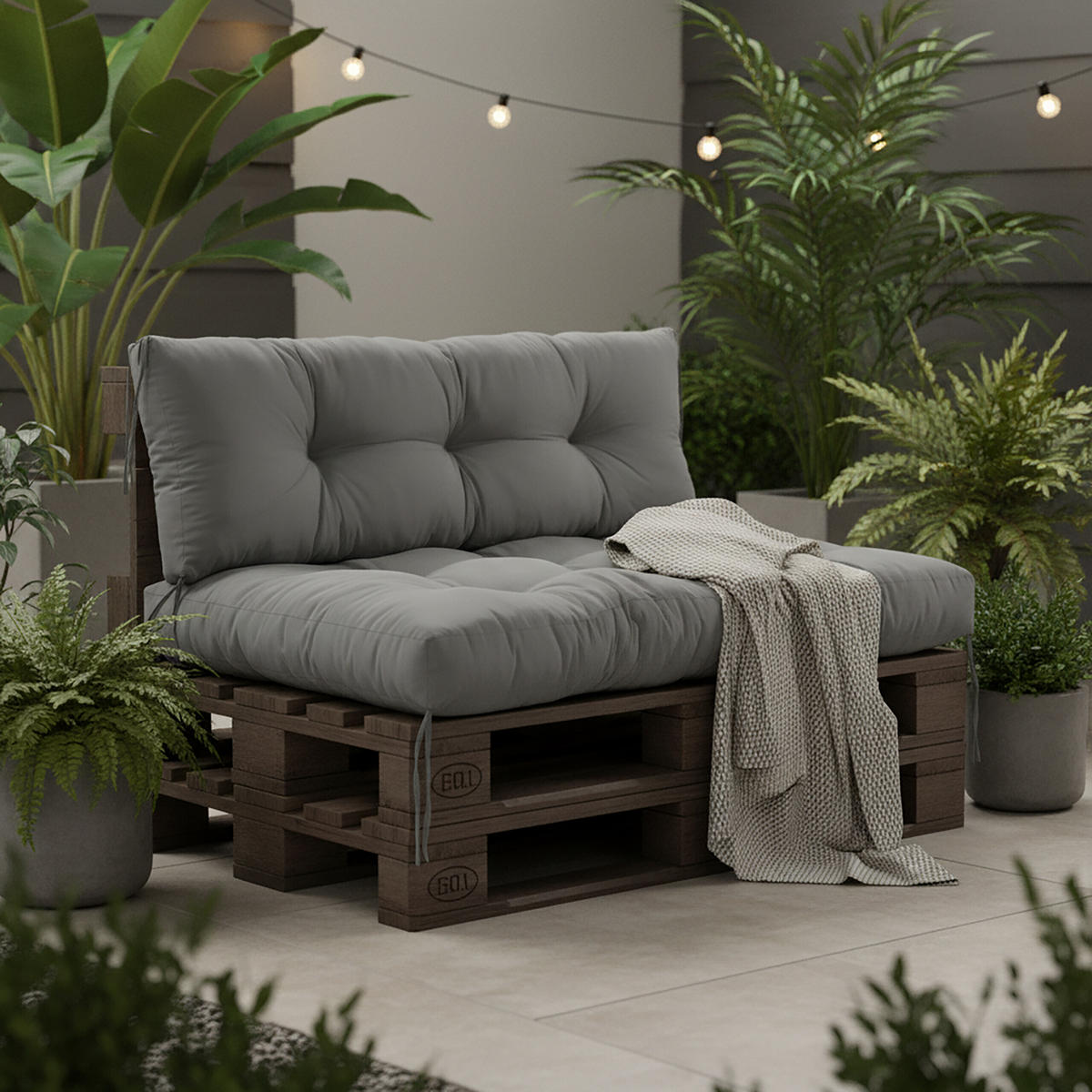 POLŠTÁŘE Šedá 2ks-set pro paletu 120x80 cm - šedá, textil/plast (80/12/120cm) - Relaxdays