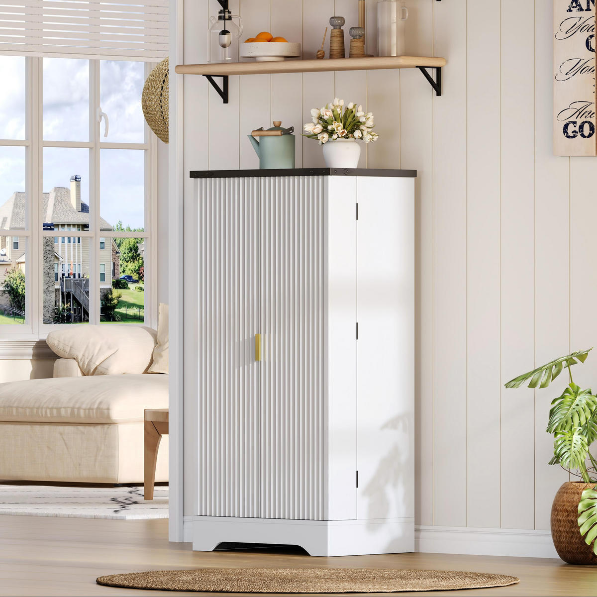 GESCHIRRSCHRANK 60.5/40/120 cm Weiß mit LED-Sensorlicht und Gewürzregal - Weiß, Holz (60.5/120/40cm) - Oxeza