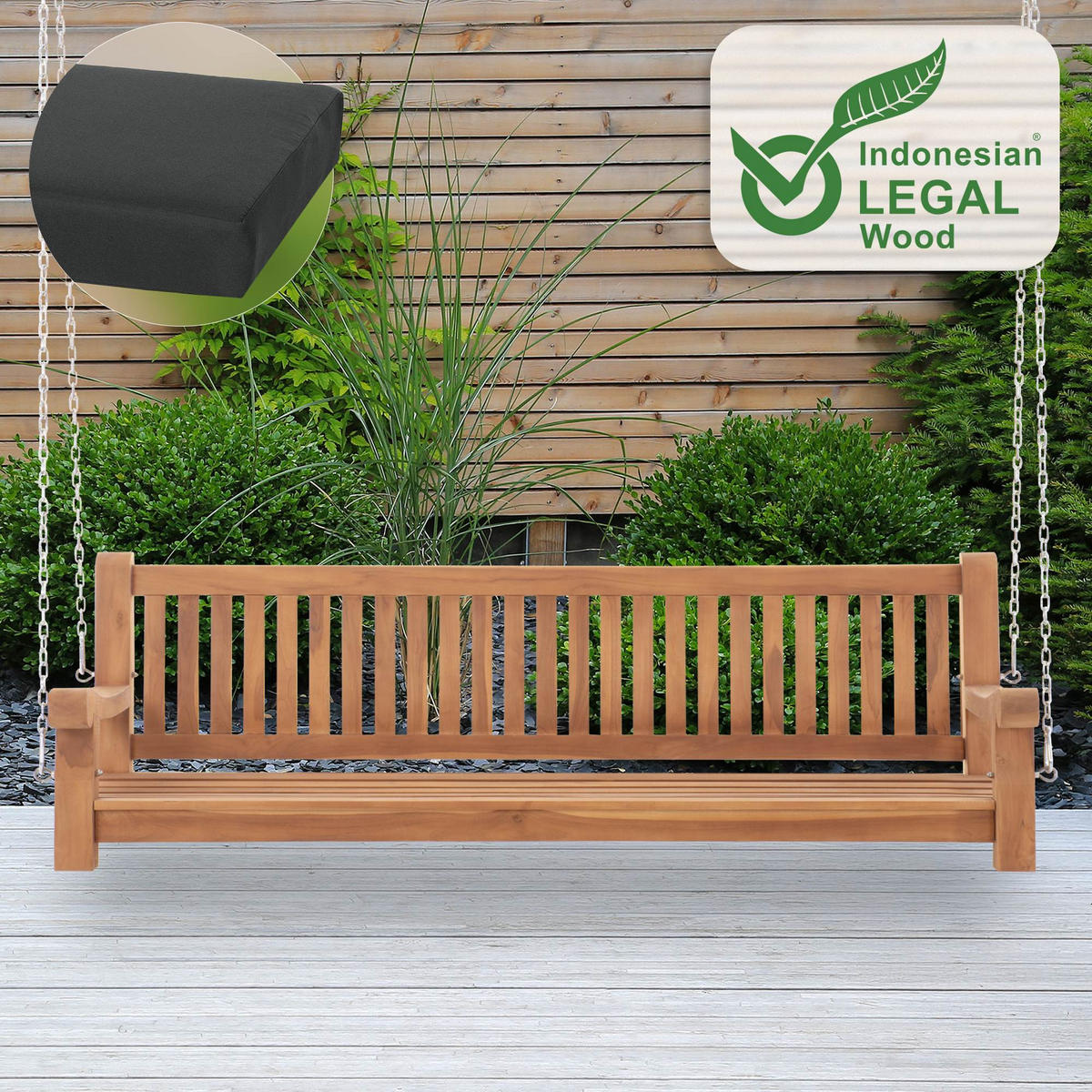 SCHAUKELBANK Muver Holz Dunkelgrau Hängebank - Dunkelgrau, Holz (200/62/70cm) - DELUKE