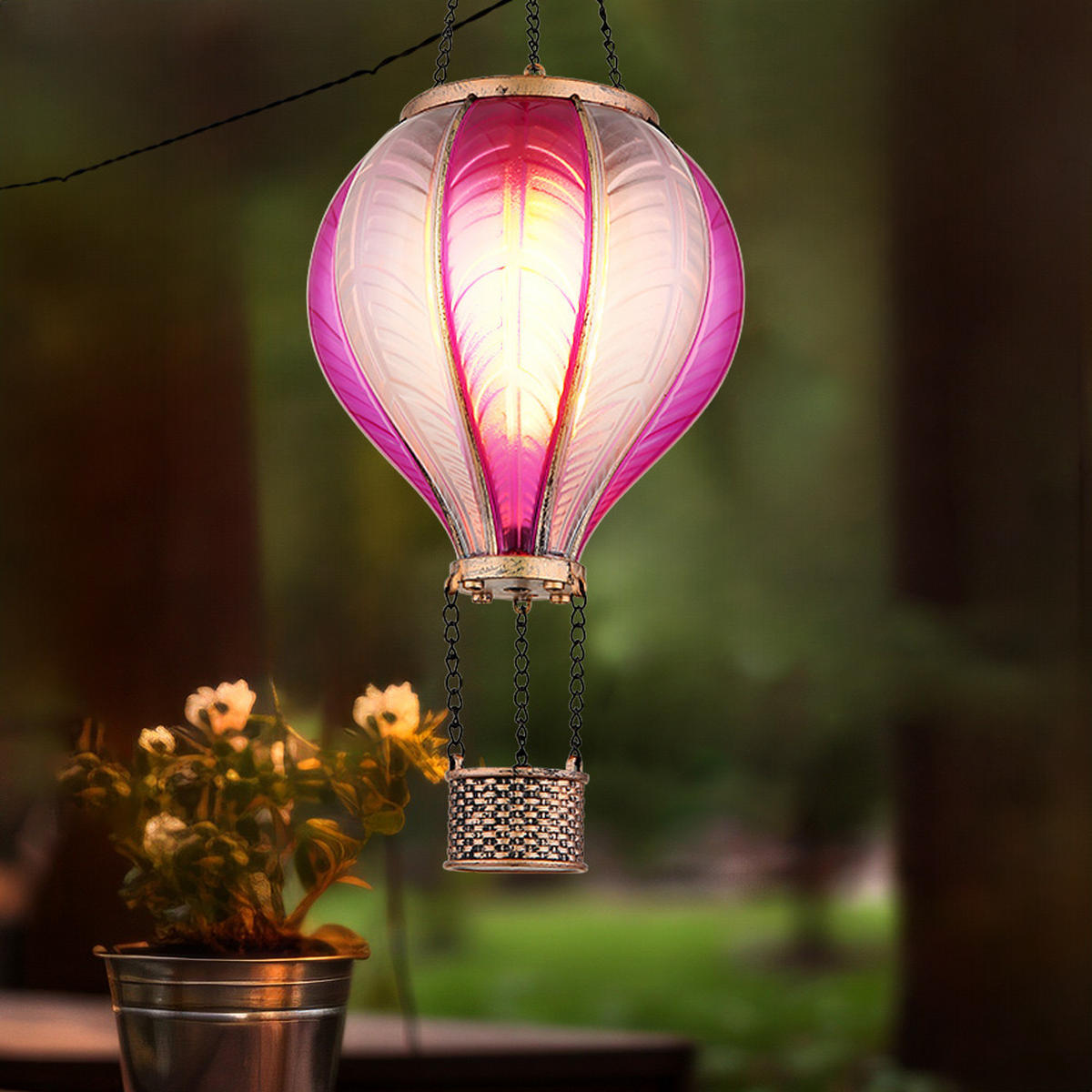 LED AUSSENLEUCHTE Solarleuchte Pink Feuer Effekt 2er Set - Multicolor, Kunststoff/Metall (14/14/46.5cm) - Globo Lighting