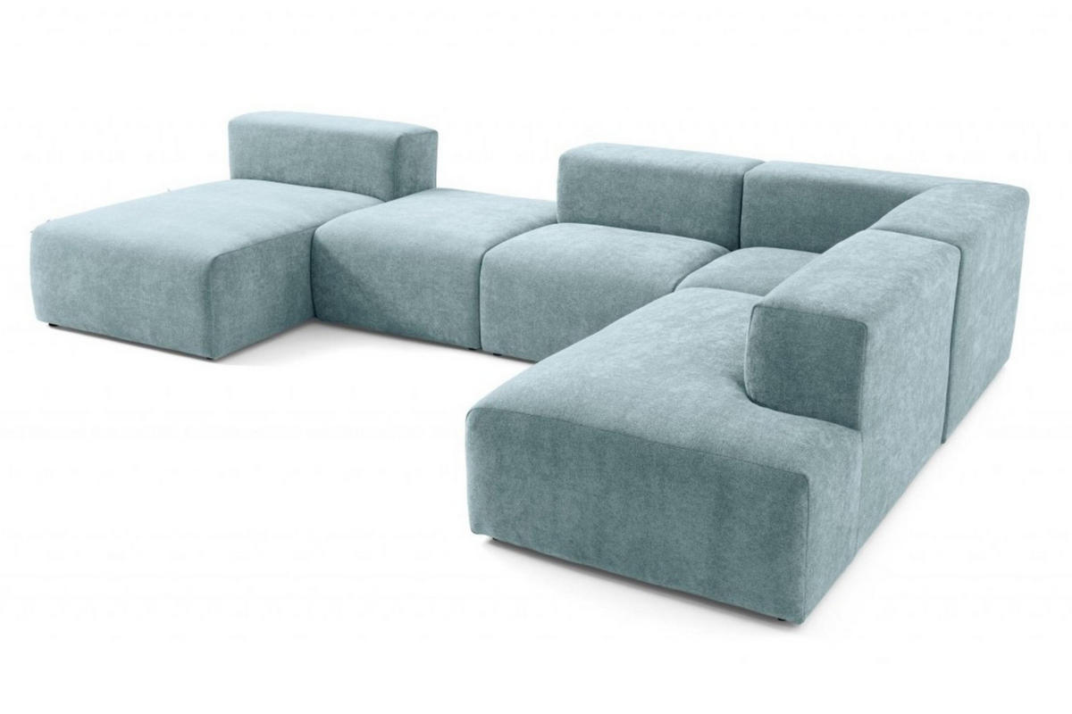 5-SITZER modulares Wohnlandschaft U XXL HEAVEN SET 6 Rechts, Breite 375 cm Webstoff Blaugrau - Blaugrau/Schwarz, Holz/Kunststoff (245/73/375cm) - Muffo