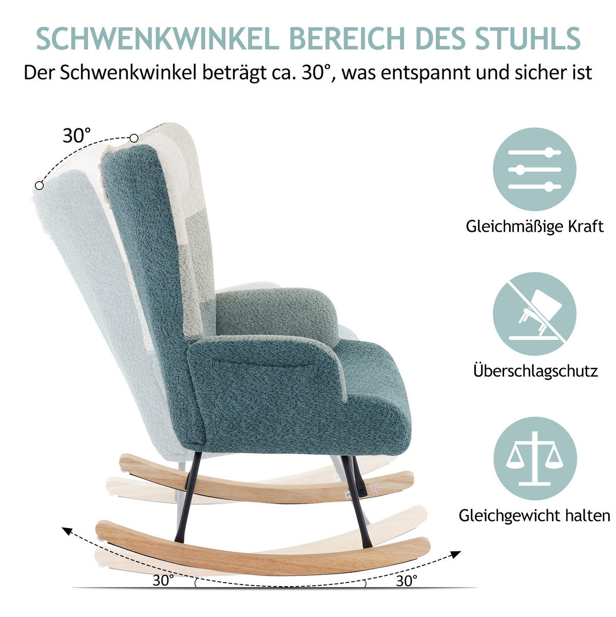 SCHAUKELSTUHL Bouclé mit Fußbank, Seitentasche 83/65,5/95 cm Multicolor - Multicolor, Textil (83/95/65.5cm) - Redom