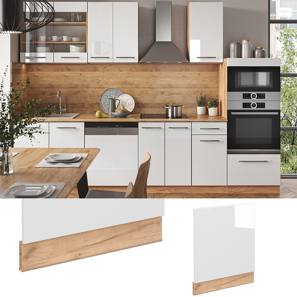 FRONTBLENDE Fame-Line Weiß Hochglanz 60 cm ohne Arbeitsplatte - Honigeiche/Weiß Hochglanz, Holzwerkstoff (60/67.4/1.6cm) - Vicco