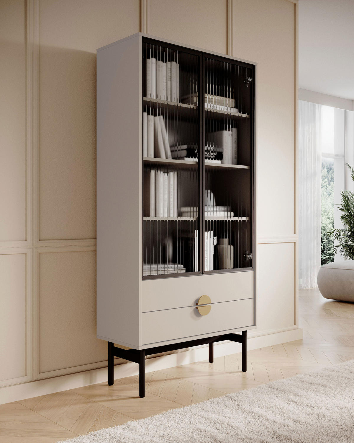 VITRINE Stoon II Taupe 85 cm - černá/zlatá, kov/kompozitní dřevo (85/179/41cm) - Selsey