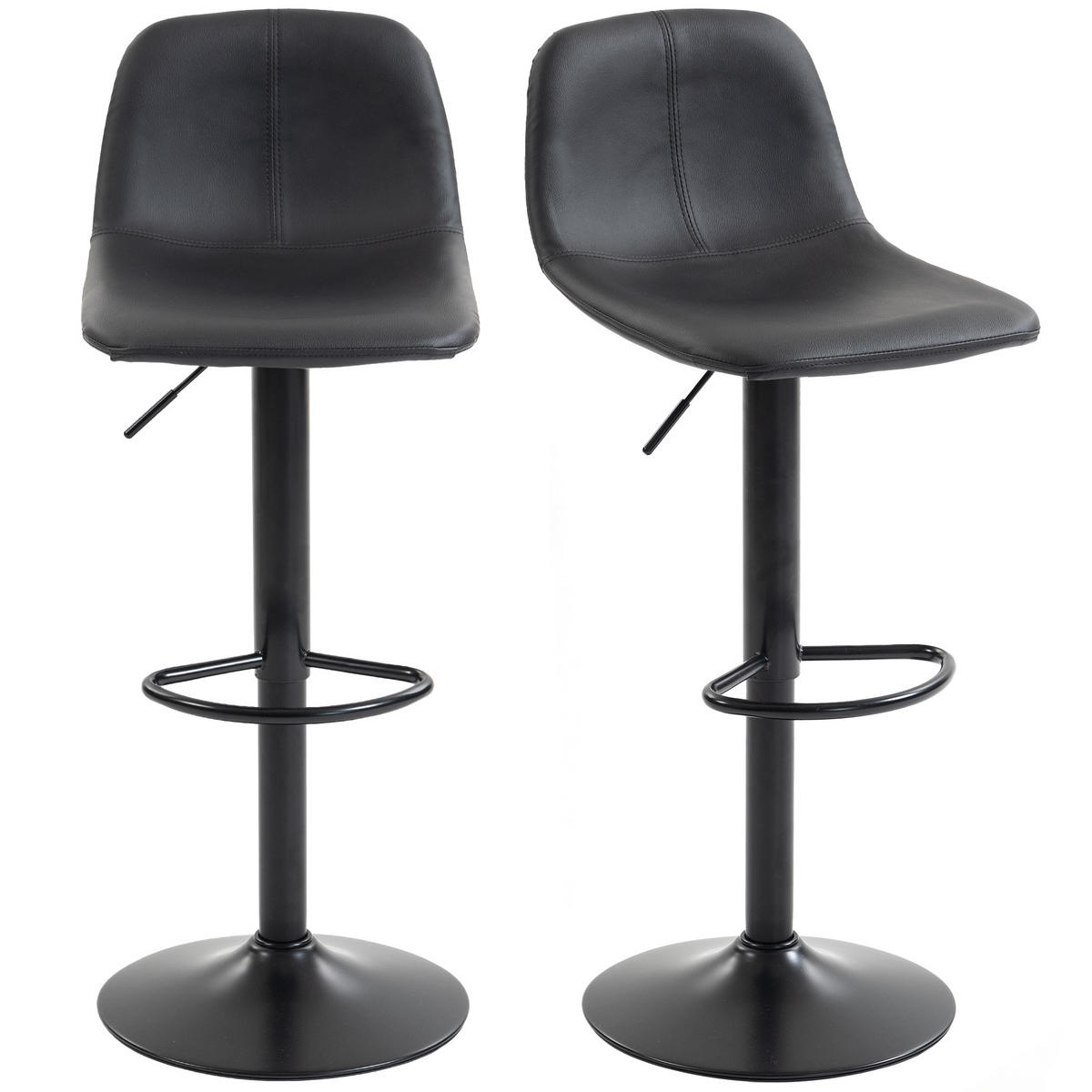BARHOCKER 2er-Set DE-14822 höhenverstellbar mit Rückenlehne Schwarz - Schwarz, Metall (37/104/44cm) - ComfortXL