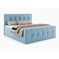 BOXBETT AUREN FRONT 160x200 cm Komplett-Set mit Bonell-Matratze, Topper und Bettkasten, Samt Hellblau - Hellblau, Textil (160/200cm) - Luxkor24
