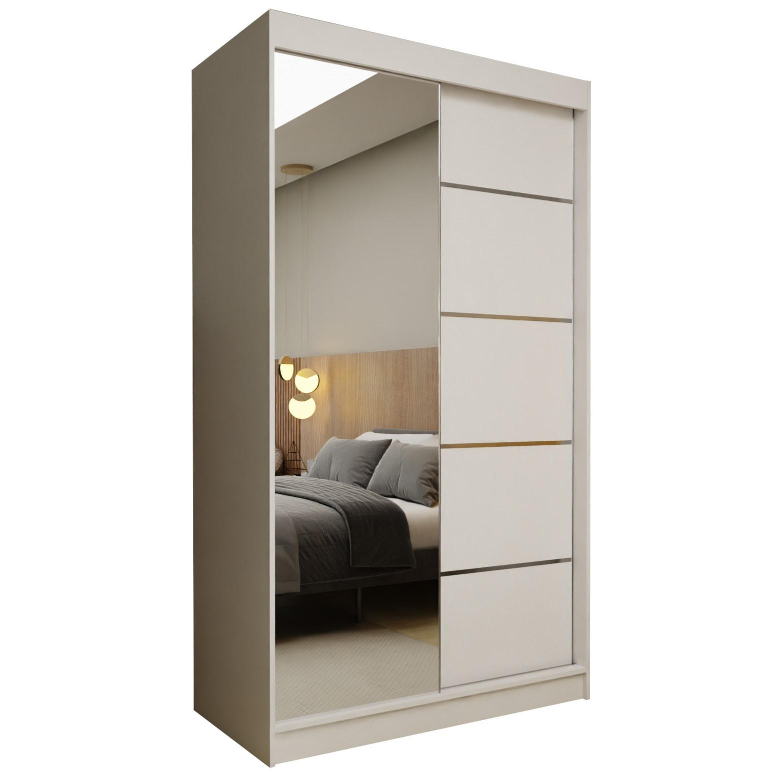 SCHWEBETÜRENSCHRANK MIRELLA 120/216/61 cm 2-türig mit Spiegel Weiß - Weiß, Holzwerkstoff (120/216/61cm) - MASSENO