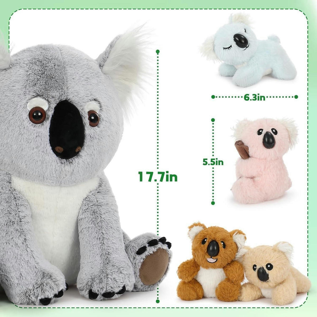 PLÜSCHTIER Koala mit 4 Babys 45 cm Grau-weiß - Multicolor, Textil (43/45cm)