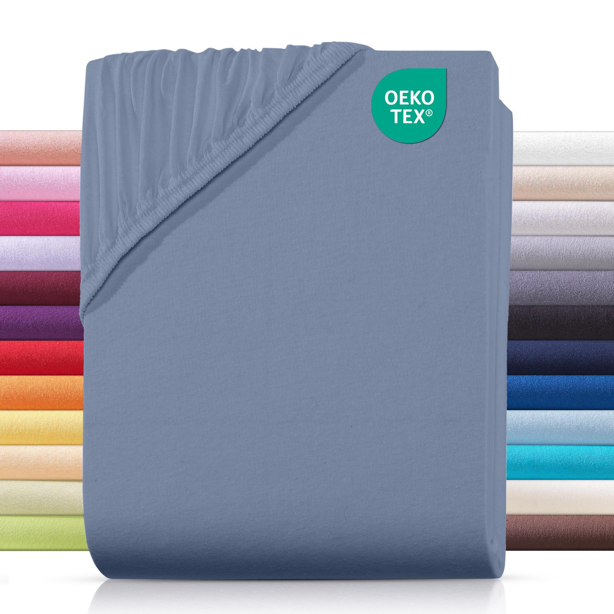 JERSEY-SPANNBETTLAKEN 90x200 cm aus 100% Baumwolle, Bettlaken Rauch-Blau Uni - Blaugrau, Textil (90/200cm) - Carpe Sonno