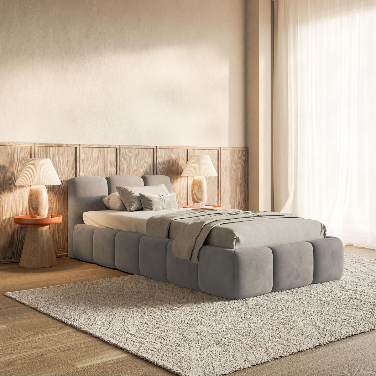 POLSTERBETT Cloudy Low Hellgrau Samt, 90x200 cm - Hellgrau/Schwarz, Kunststoff/Textil (90/200cm) - Selsey