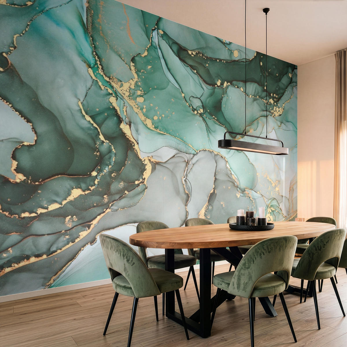 TAPETE - Gold - Marmor - Grün - Luxus - Marmoroptik - Grau - 500x300 cm - Grün, Papier (500/300cm) - OnlyWow