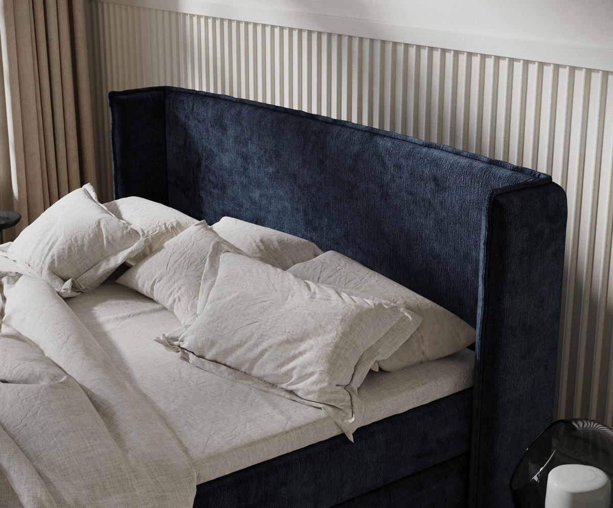 BOXSPRINGBETT Carizzo Marineblau 140/200 cm mit Matratze und Topper - Schwarz/Dunkelblau, Holz/Holzwerkstoff (140/200cm) - Maison de Reve